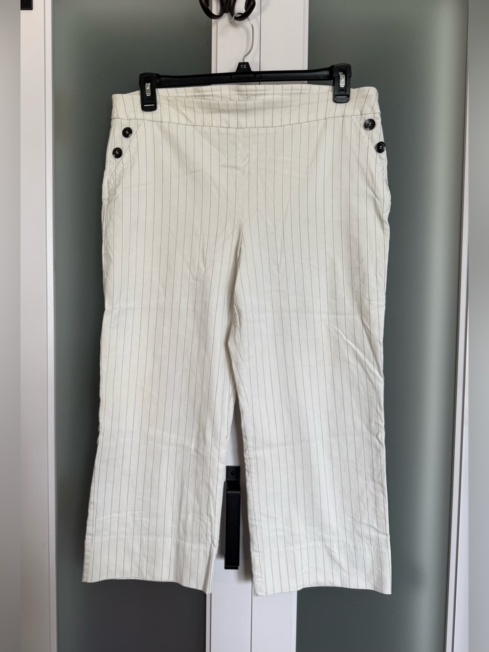 Attyre Cream Pinstripe Wide Leg Cropped Pants